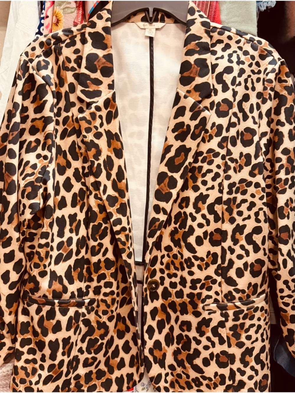 Leopard Print Satin Blazer Jacket - Tan/Black